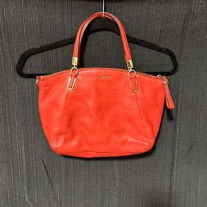 Coach brand red leather purse w/strap / mid size‎ / L-8